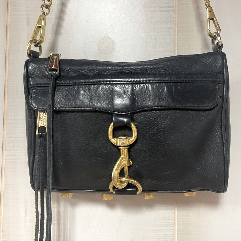 Rebecca Minkoff Black Leather Mini M.A.C. Petite On-The-Go Bag, Gold Hardware